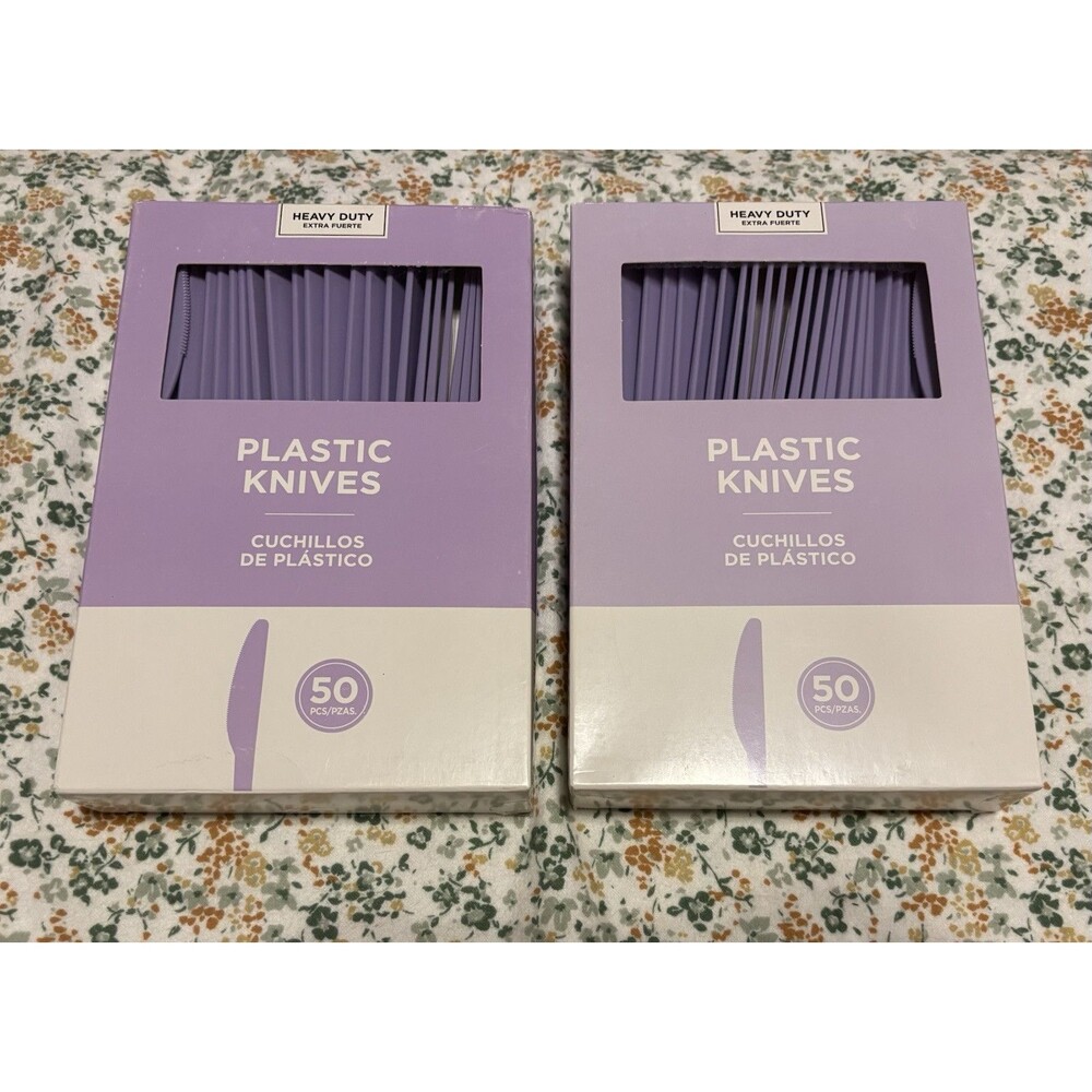 100 Violet Amscan Premium Heavy Duty Reusable Dishwasher Safe Plastic Knives